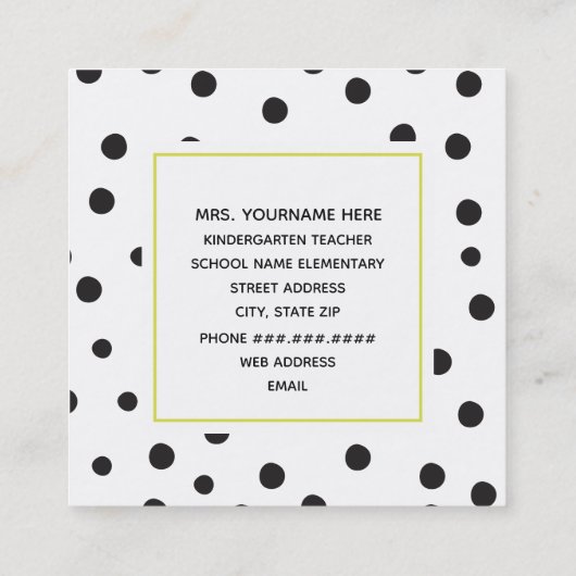 Polka Dot Neon Apple-leraar Vierkante Visitekaartje (Achterkant)