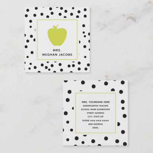Polka Dot Neon Apple-leraar Vierkante Visitekaartje (Voorkant / Achterkant)