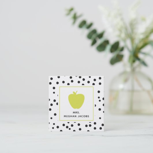 Polka Dot Neon Apple-leraar Vierkante Visitekaartje (Staand voorkant)