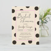 Polka Dot Neutral Black Pink Vrijgezellenfeest Inv Kaart (Staand voorkant)