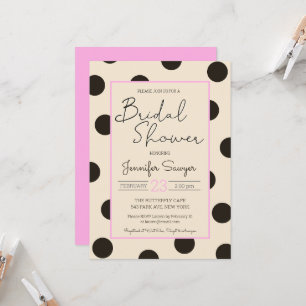 Polka Dot Neutral Black Pink Vrijgezellenfeest Inv Kaart