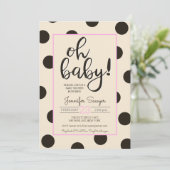 Polka Dot Neutral Black Roze Baby shower Kaart (Staand voorkant)