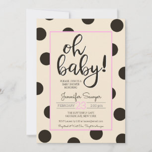 Polka Dot Neutral Black Roze Baby shower Kaart