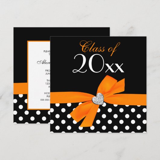 Polka Dot Oranje Black Bow Heart Gradution Party Kaart