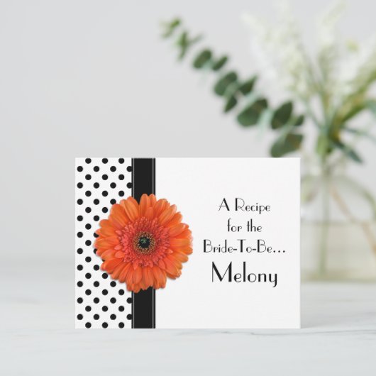 Polka Dot Oranje Daisy Recept Kaart voor de bruid (Staand voorkant)