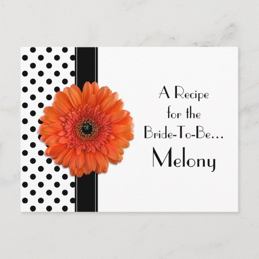 Polka Dot Oranje Daisy Recept Kaart voor de bruid (Voorkant)