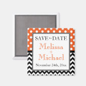 Polka Dot Oranje en Chevron Save the Date Magnet (Voorkant / Achterkant)