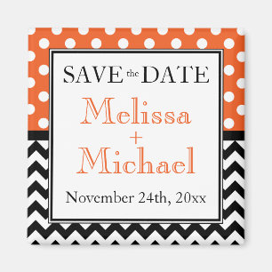 Polka Dot Oranje en Chevron Save the Date Magnet