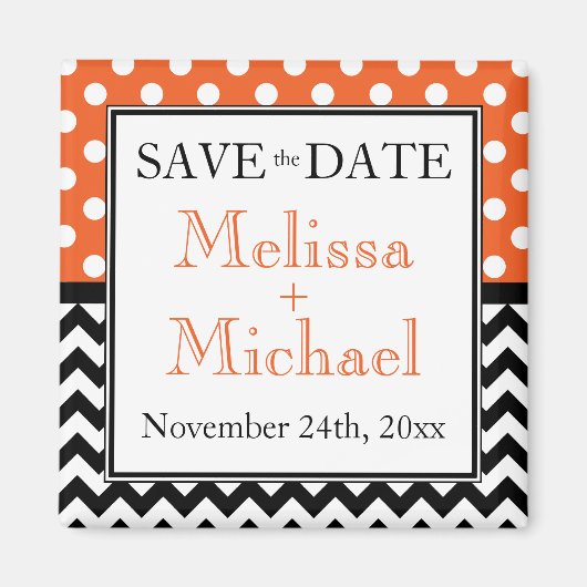 Polka Dot Oranje en Chevron Save the Date Magnet (Voorkant)