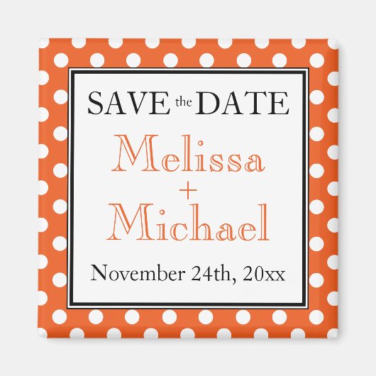 Polka Dot Oranje Save the Date magnet (Voorkant)