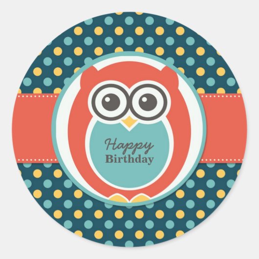 Polka Dot Owl Cartoon Birthday Party Sticker (Voorkant)