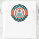 Polka Dot Owl Cartoon Birthday Party Sticker (Tas)