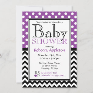 Polka Dot Paars en Chevron Baby shower Kaart