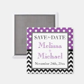 Polka Dot Paars en Chevron Save the Date Magnet (Voorkant / Achterkant)
