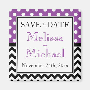 Polka Dot Paars en Chevron Save the Date Magnet