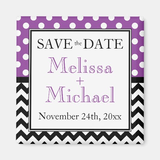 Polka Dot Paars en Chevron Save the Date Magnet (Voorkant)