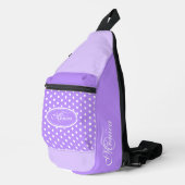 Polka dot paars en wit gepersonaliseerd sling bag (Rechterhoek)