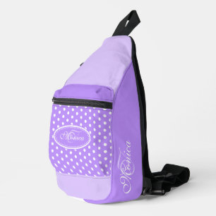 Polka dot paars en wit gepersonaliseerd sling bag