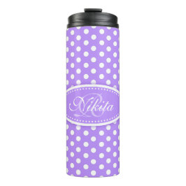 Polka dot paars en wit gepersonaliseerd thermosbeker