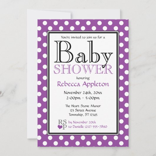 Polka Dot Paarse Baby Shower-uitvindingen Kaart (Voorkant)