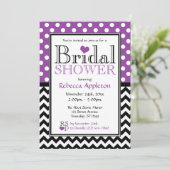 Polka Dot Paarse Chevron Bridal Shower Uitnodiging (Staand voorkant)