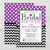 Polka Dot Paarse Chevron Bridal Shower Uitnodiging (Voorkant / Achterkant)