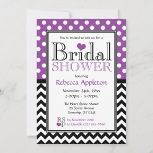 Polka Dot Paarse Chevron Bridal Shower Uitnodiging