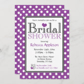 Polka Dot Paarse hart bruids douche uitnodigingen (Voorkant / Achterkant)