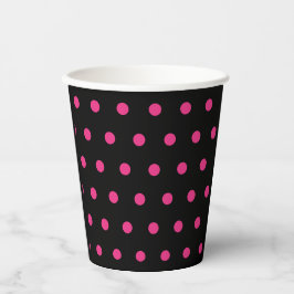 Polka Dot papieren bekers (zwart & neon roze)