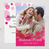 Polka Dot Parade Photo Save the Date hot roze (Voorkant / Achterkant)