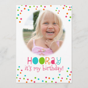 Polka Dot Party Hooray Birthday Fotouitnodiging Kaart