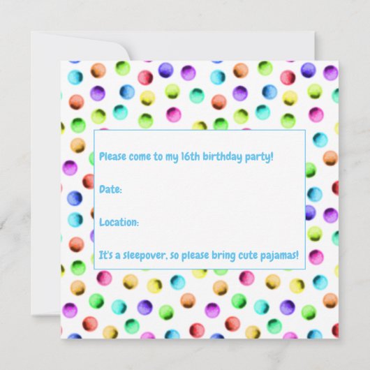 Polka Dot Party Kaart (Achterkant)