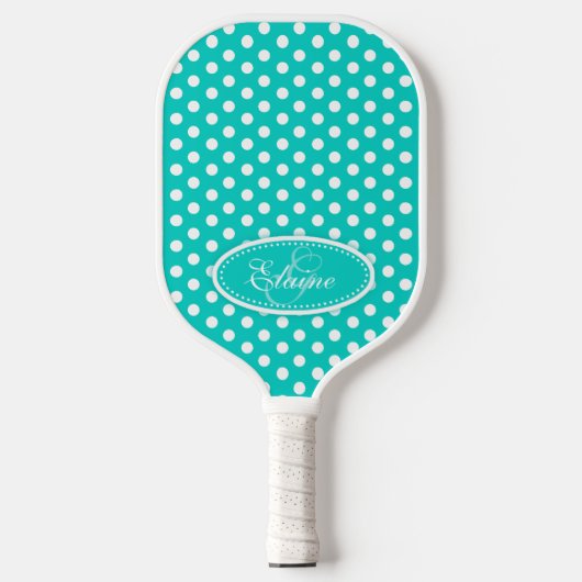 Polka dot patroon aqua naam initiaal pickleball paddle (Voorkant)