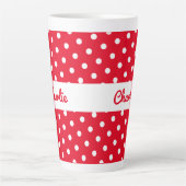 Polka dot patroon retro rood wit gepersonaliseerd latte mok (Voorkant)
