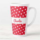 Polka dot patroon retro rood wit gepersonaliseerd latte mok (Rechts)