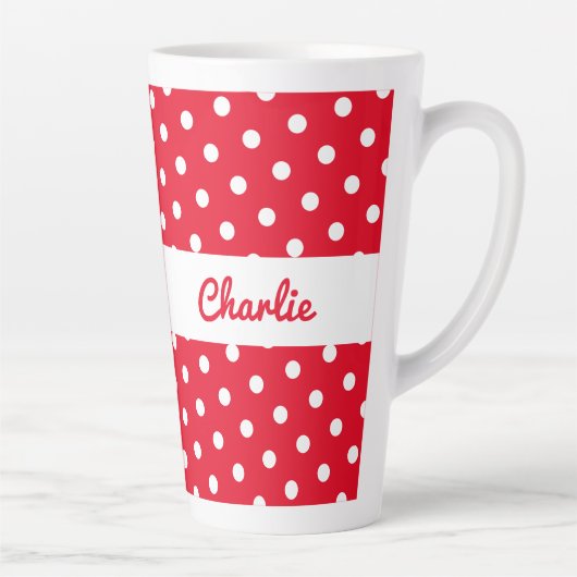 Polka dot patroon retro rood wit gepersonaliseerd latte mok (Rechts)