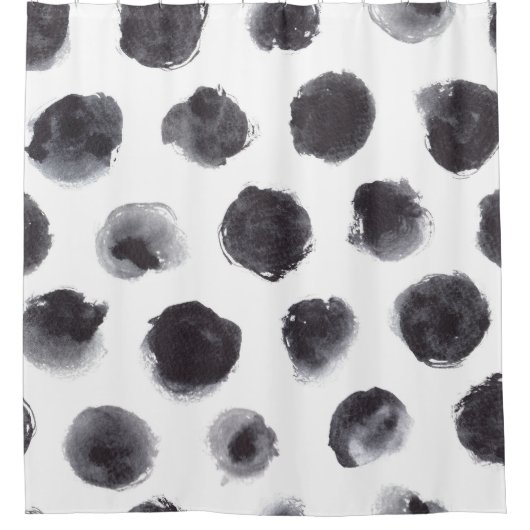 Polka dot patroon: zwart, grijs. douchegordijn (Voorkant)