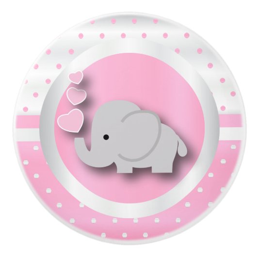 Polka Dot Pattern | Baby Roze, wit en olifant Keramische Knop (Voorkant)