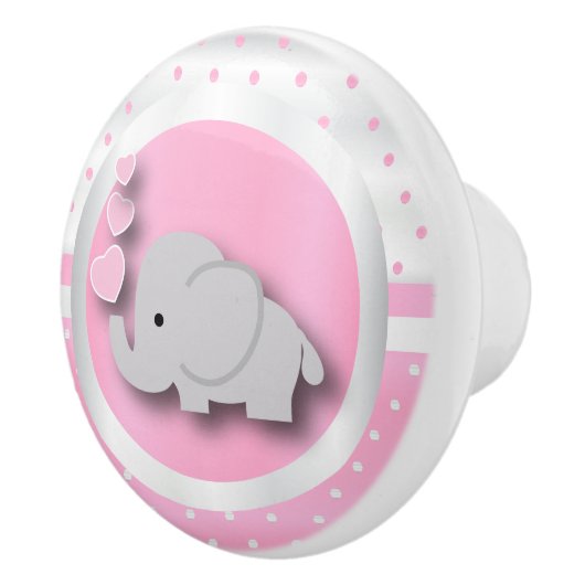 Polka Dot Pattern | Baby Roze, wit en olifant Keramische Knop (Rechts)