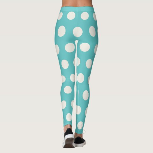 Polka Dot Pattern Blauw Blauwgroen Wit Geometrisch Leggings (Achterkant)