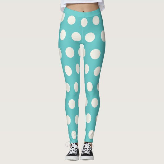 Polka Dot Pattern Blauw Blauwgroen Wit Geometrisch Leggings (Voorkant)