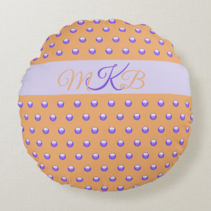 Polka Dot Pattern Blue Peach Spot Monogram Nursery Rond Kussen