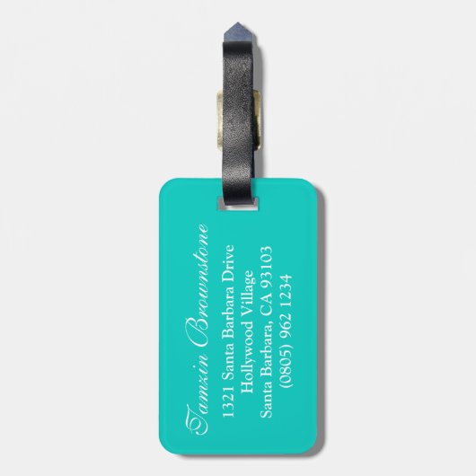 Polka dot pattern genaamd aqua bagagelabel (Achterkant verticaal)