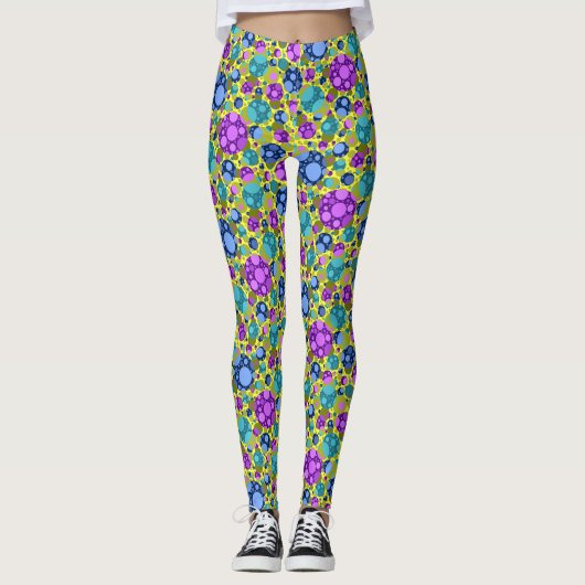 Polka Dot Pattern in Pink Blue Blauwgroen - Leggings (Voorkant)
