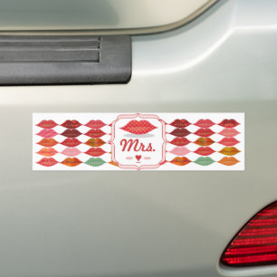 Polka Dot Pattern Lips Mrs Hipster  Bride Bumpersticker