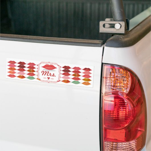 Polka Dot Pattern Lips Mrs Hipster Bride Bumpersticker (Op Truck)
