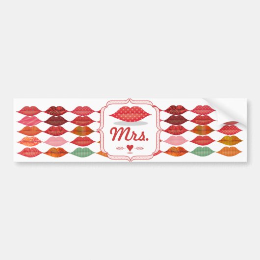 Polka Dot Pattern Lips Mrs Hipster Bride Bumpersticker (Voorkant)