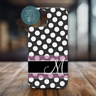 Polka Dot Pattern met Monogram - Roze en Zwart iPhone 15 Case