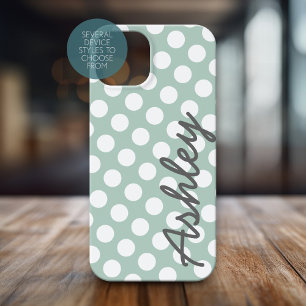 Polka Dot Pattern met naam - grijze munt iPhone 15 Pro Case