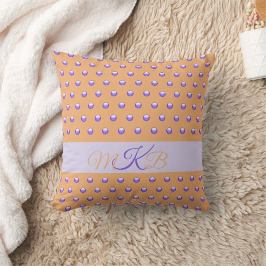 Polka Dot Pattern Modern Blue Peach Spots Monogram Kussen (Deken)